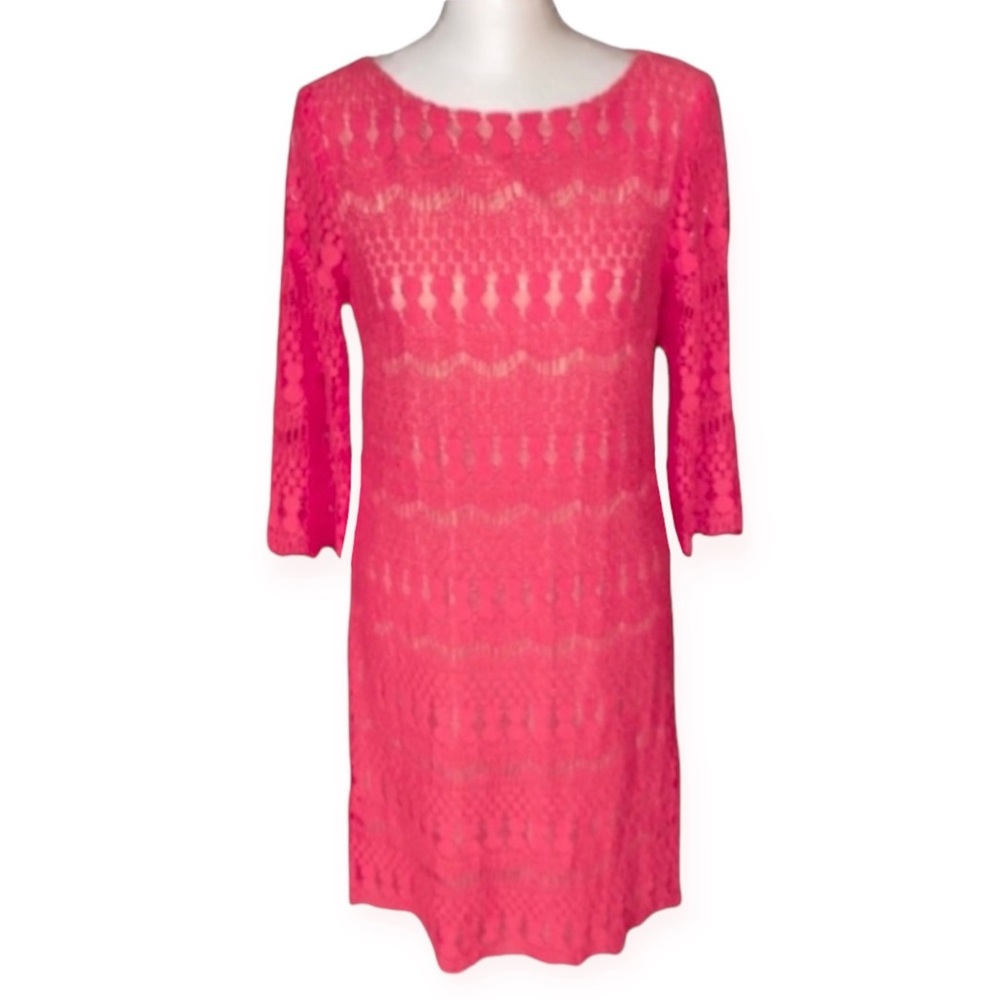 Eliza J Pink Sorbet 3/4 Sleeve Lace Sheath Dress size women’s 6 - coral sorbet